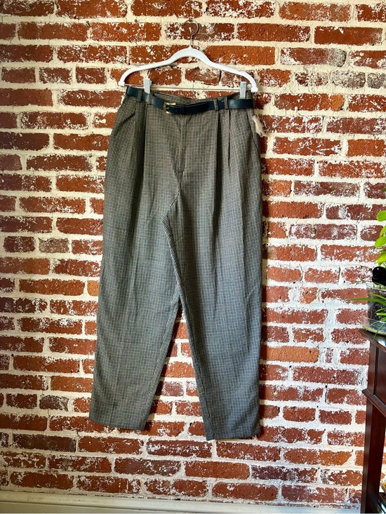 Worthington Pants - NWT Vintage Worthington Pleated, Belted, Plaid Navy, Green & Tan Trousers